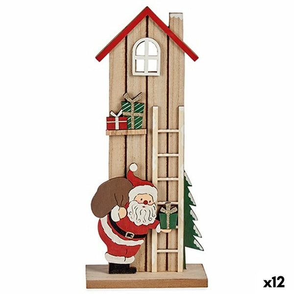 Figurine Décorative Maison Père Noël Marron Rouge Vert Bois 6,5 x 30 x 13 cm (12 Unités) - Sapin Belge