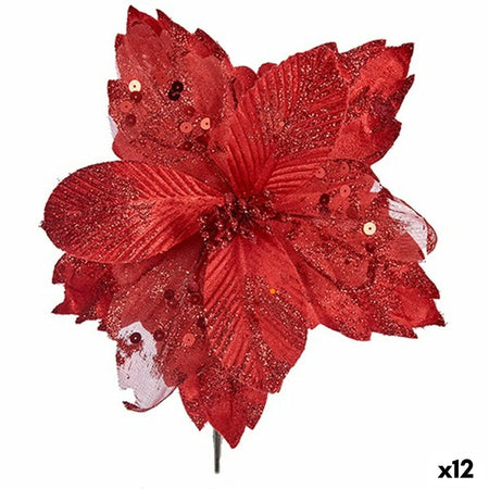 Fleur décorative 25 cm Tissu Rouge Plastique (12 Unités) - Sapin Belge