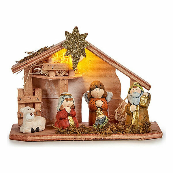 Crèche de Noël Lumière LED Blanc Marron Rouge Vert Bois Céramique 8 x 17 x 22,5 cm (8 Unités) - Sapin Belge