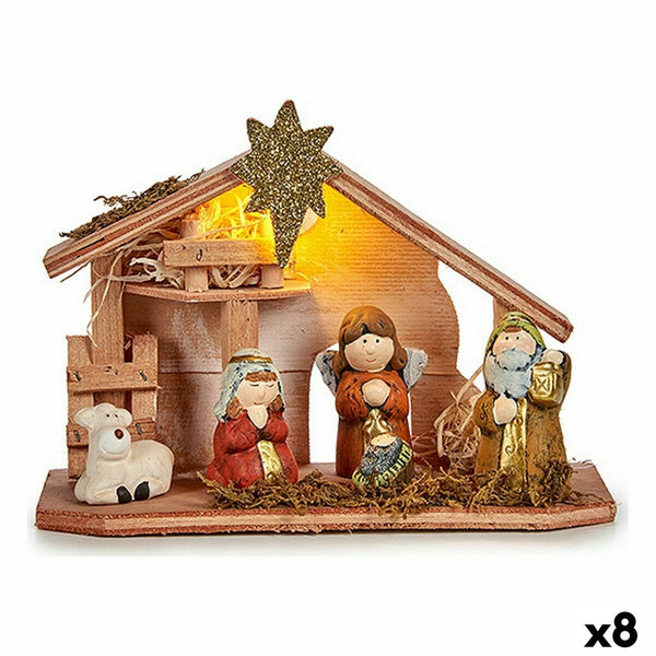 Crèche de Noël Lumière LED Blanc Marron Rouge Vert Bois Céramique 8 x 17 x 22,5 cm (8 Unités) - Sapin Belge