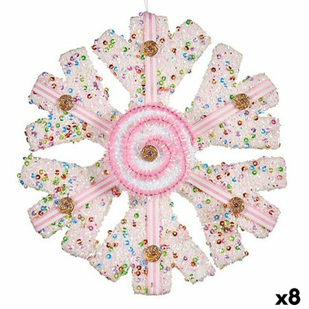 Décorations de Noël Flocons de neige Blanc Rose 17 x 6 x 17 cm (8 Unités) - Sapin Belge