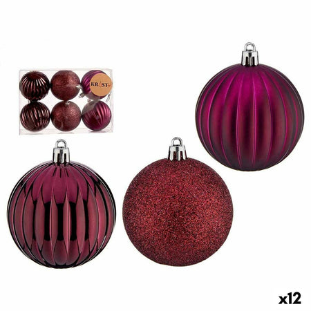 Lot de boules de Noël Avec relief Violet PVC Ø 7 cm (12 Unités) - Sapin Belge