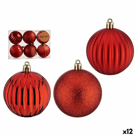 Lot de boules de Noël Avec relief Rouge PVC Ø 7 cm (12 Unités) - Sapin Belge