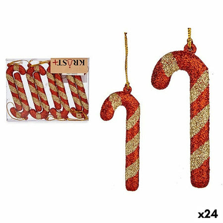 Ensemble Décorations de Noël Bâton 8 Pièces Rouge Doré Plastique 6,5 x 1 cm (24 Unités) - Sapin Belge
