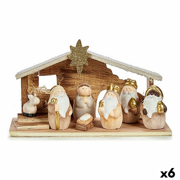 Crèche de Noël Blanc Marron Bois Céramique 11,5 x 16,5 x 29,5 cm (6 Unités) - Sapin Belge