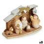 Crèche de Noël Lumière LED Blanc Marron Doré Bois Céramique 9 x 13 x 23 cm (8 Unités) - Sapin Belge