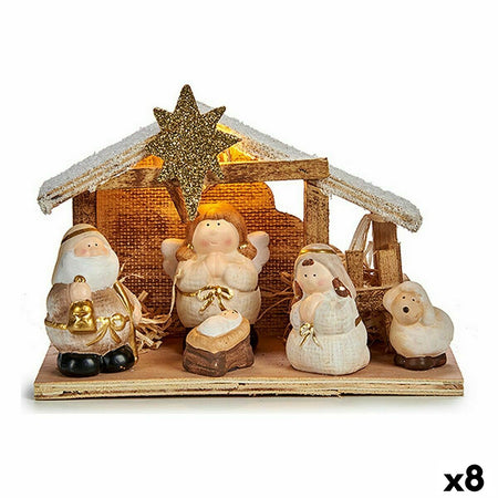 Crèche de Noël Blanc Marron Doré Bois Céramique 21,5 x 15,5 x 8,5 cm (8 Unités) - Sapin Belge