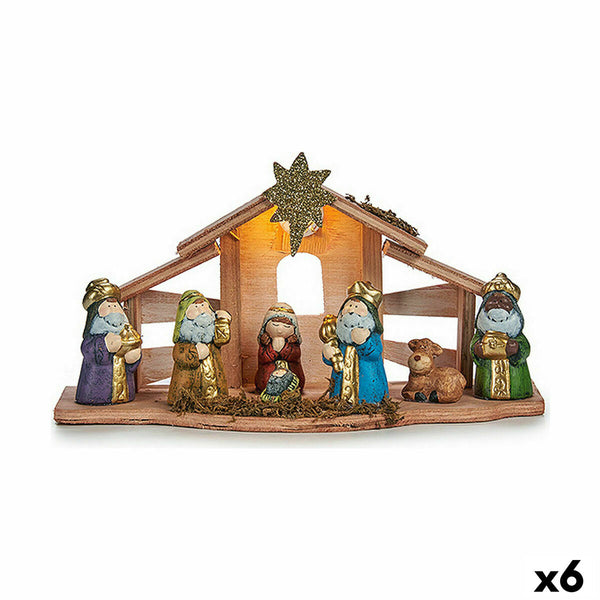 Crèche de Noël Lumière LED Multicouleur Bois Céramique 30 x 16 x 9 cm (6 Unités) - Sapin Belge