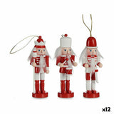 Ensemble Décorations de Noël Casse-Noisette Blanc Rouge Bois 3,5 x 12,5 x 4 cm (12 Unités) - Sapin Belge