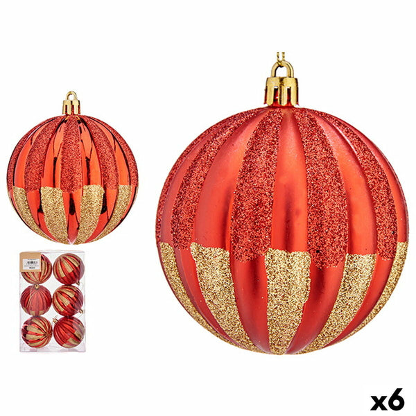 Lot de boules de Noël Rayures Rouge Doré PVC (6 Unités) - Sapin Belge