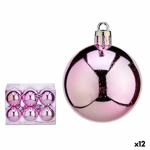 Lot de boules de Noël Rose Plastique 5 x 6 x 5 cm (12 Unités) - Sapin Belge