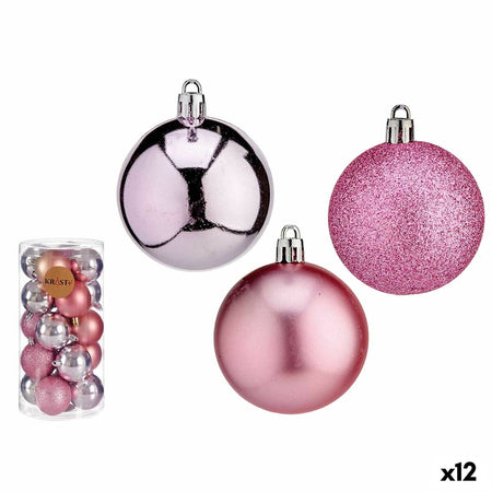 Lot de boules de Noël Rose Plastique Ø 6 cm (12 Unités) - Sapin Belge