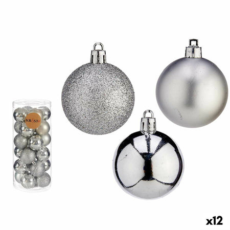 Lot de boules de Noël Argenté Plastique 5 x 6 x 5 cm (12 Unités) - Sapin Belge