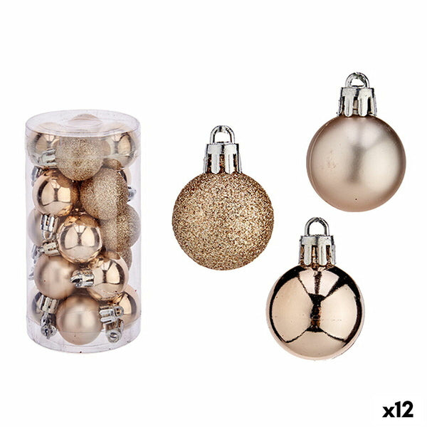 Lot de boules de Noël Champagne Plastique 3 x 4 x 3 cm (12 Unités) - Sapin Belge