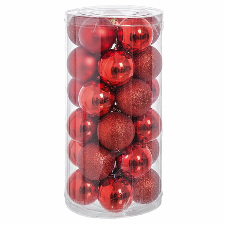 Boules de Noël Rouge Plastique Paillettes 6 x 6 x 6 cm (30 Unités) - Sapin Belge