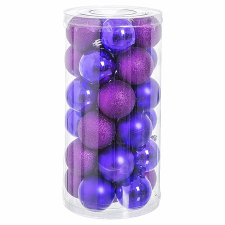 Boules de Noël Violet Plastique Paillettes 6 x 6 x 6 cm (30 Unités) - Sapin Belge