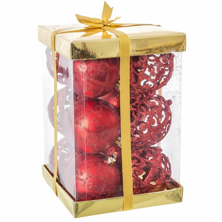 Boules de Noël Rouge Plastique 6 x 6 x 6 cm (12 Unités) - Sapin Belge