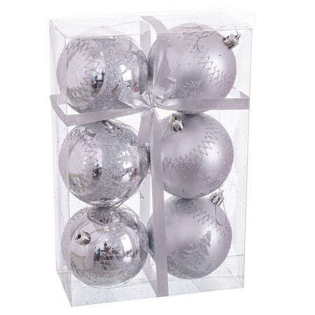 Boules de Noël Argent Plastique Cerf 8 x 8 x 8 cm (6 Unités) - Sapin Belge