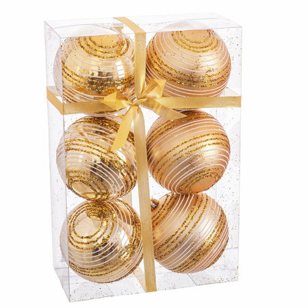 Boules de Noël Doré Plastique Spirale 8 x 8 x 8 cm (6 Unités) - Sapin Belge