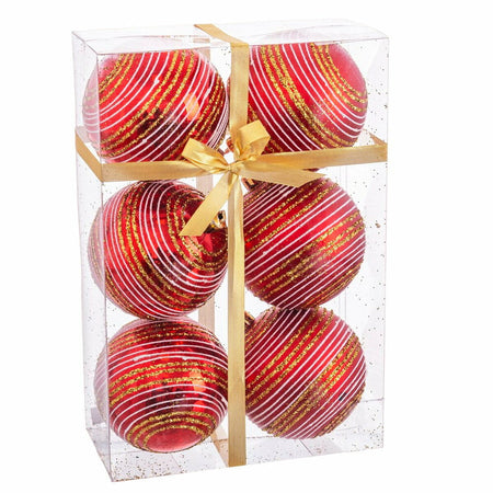 Boules de Noël Rouge Plastique Spirale 8 x 8 x 8 cm (6 Unités) - Sapin Belge